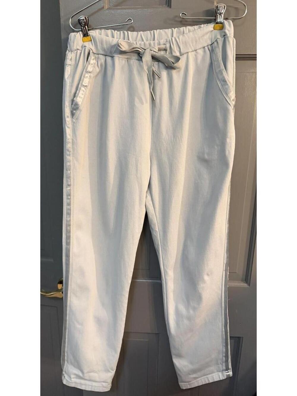 Sunny Studio Paris Grey Joggers with Satin Stripes Size Small